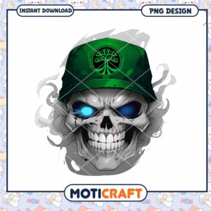 Skull in Green Hat PNG Design