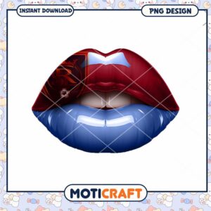 Red Blue Lips PNG Design Instant Download