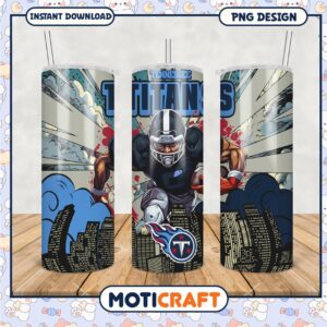 Tennessee Titans tumblers sporting vibrant artwork, perfect for fans