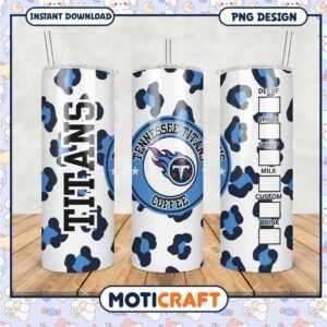 Tennessee Titans tumbler with leopard print design, perfect for fans