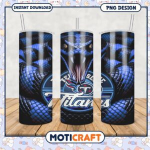 Tennessee Titans tumbler design featuring a striking snake graphic, perfect for fans and collectors alike