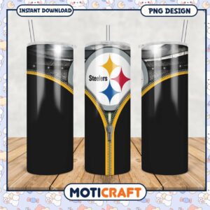 Steelers themed tumbler with zipper design, perfect for fans and gifts