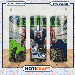 Seattle Seahawks tumbler design, vibrant comic style artwork