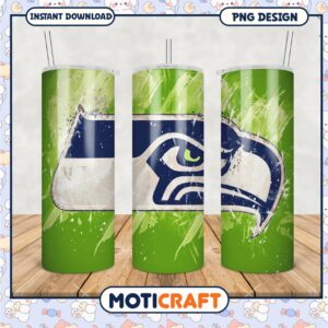 Seattle Seahawks tumbler design with vibrant colors, perfect for fans
