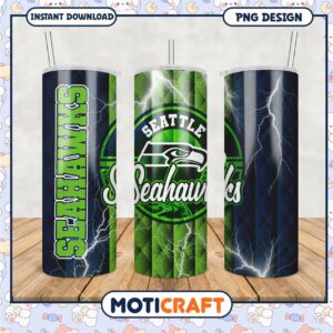 Seattle Seahawks tumbler design with lightning details, perfect for fans