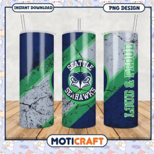 Seattle Seahawks tumbler design features team colors, perfect gift choice