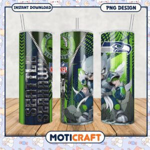 Seattle Seahawks tumbler design features vibrant colors, perfect gift for fans