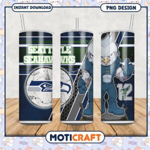 Seattle Seahawks tumbler design features fun illustrations, perfect gift for fans