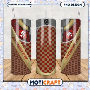 San Francisco 49ers tumbler design with checker pattern, perfect for fans