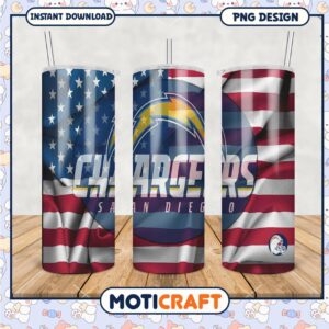 San Diego Chargers tumbler with American flag design, perfect gift for fans