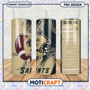 Saints Fan Tumbler with Nutrition Facts, Unique Football Design