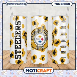 Pittsburgh Steelers leopard print tumbler cup, perfect for coffee lovers