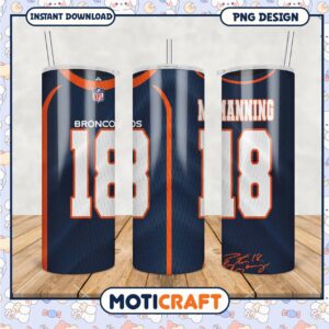 Peyton Manning Denver Broncos tumbler cup design, officially licensed NFL product