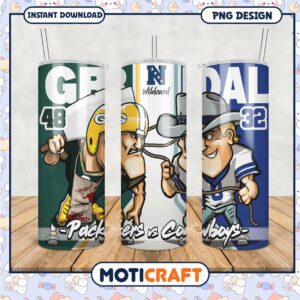 Packers vs Cowboys tumbler design features bold graphics, perfect gift