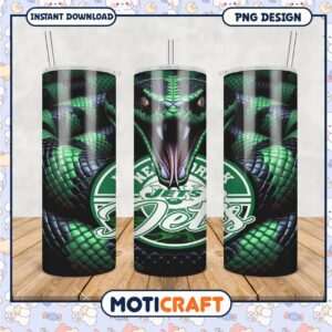 New York Jets tumbler design features snake motif, perfect for fans