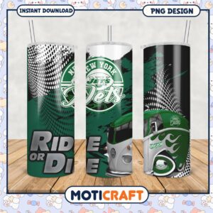 New York Jets Tumbler Cup Ride or Die Design for Fans