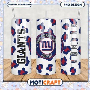 New York Giants tumbler with leopard print design, perfect for fans