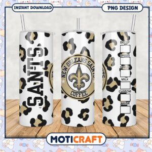 New Orleans Saints tumbler, stylish leopard print design for fans