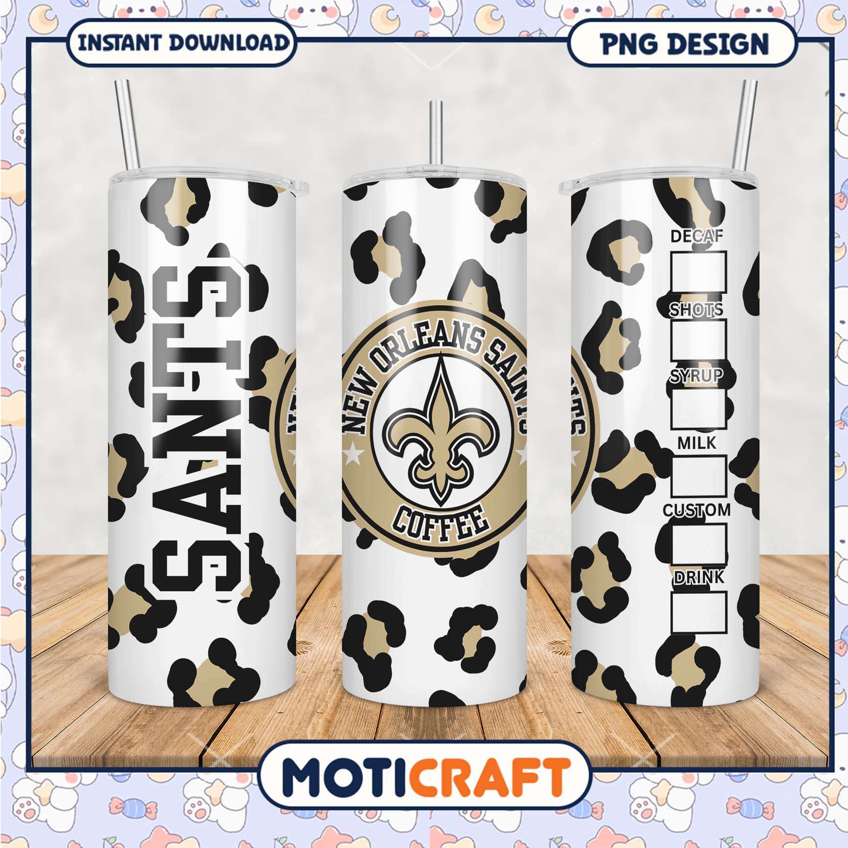 New Orleans Saints tumbler, stylish leopard print design for fans New Orleans Saints tumbler, stylish leopard print design for fans