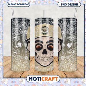 New Orleans Saints Tumbler with Skull Design, Perfect for Fans
