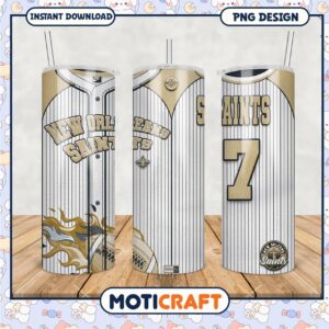 New Orleans Saints tumbler design features team colors and logo, perfect for fans and collectors