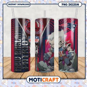 New England Patriots tumbler cup design for NFL fans, stylish and vibrant graphics