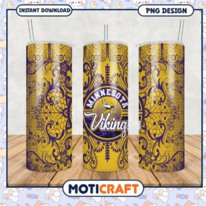 Minnesota Vikings tumbler with intricate design, perfect for fans