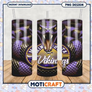 Minnesota Vikings tumbler design features a fierce snake, stylish and unique drinkware option