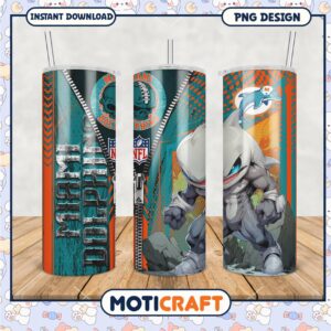 Miami Dolphins tumbler PNG design for sports fans, vibrant colors and fun graphics