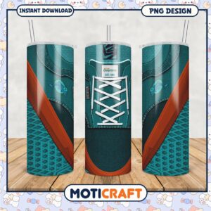 Miami Dolphins tumbler design with sneaker style, perfect for fans