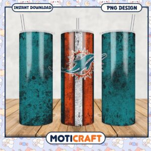 Miami Dolphins tumbler design features vibrant colors, perfect for fans
