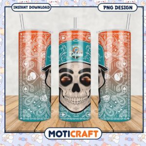 Miami Dolphins Skull Tumbler, Artistic Design for Fans and Collectors