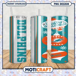 Miami Dolphins holiday tumbler design, perfect for festive drinks