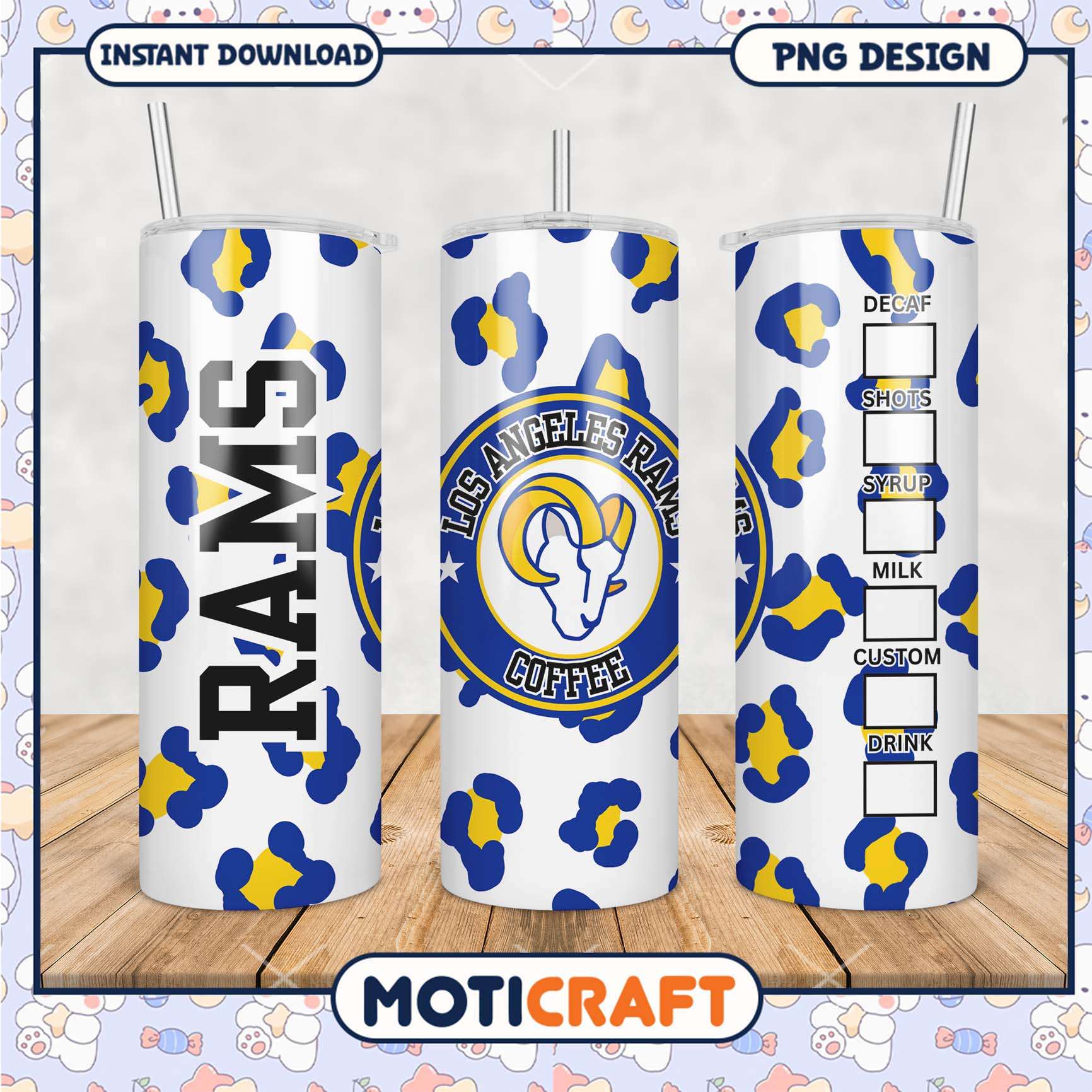 Los Angeles Rams tumbler with leopard print design, perfect for coffee lovers Los Angeles Rams tumbler with leopard print design, perfect for coffee lovers