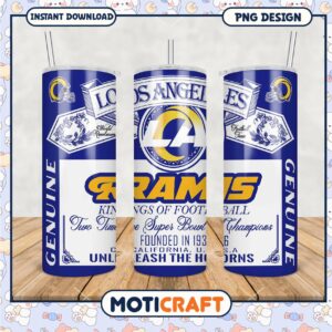 Los Angeles Rams tumbler featuring team colors and logo, perfect for fans