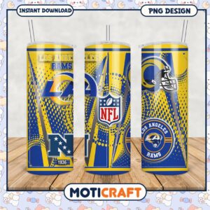 Los Angeles Rams tumbler design for NFL fans, perfect for any occasion