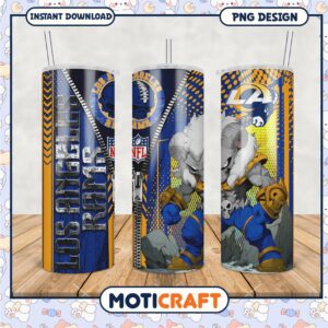Los Angeles Rams tumbler design features bold colors and graphics, perfect gift for NFL fans