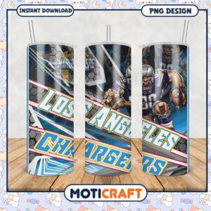 Los Angeles Chargers tumbler with dynamic design, perfect for fans