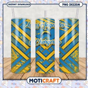 Los Angeles Chargers tumbler in blue and yellow design, perfect for fans
