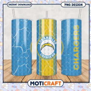 Los Angeles Chargers tumbler design, vibrant blue and yellow theme