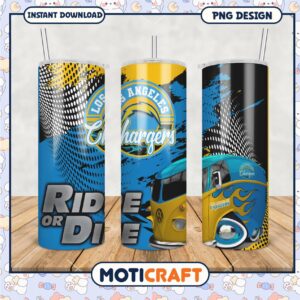 Los Angeles Chargers tumbler design, bold colors and style