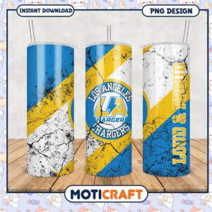 Los Angeles Chargers tumbler design bold and vibrant colors, perfect for fans