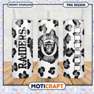 Las Vegas Raiders tumbler with leopard print design, stylish drinkware for fans