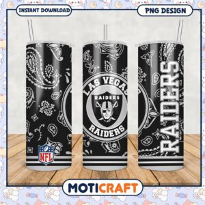 Las Vegas Raiders tumbler with black paisley design, perfect for fans