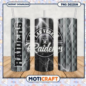 Las Vegas Raiders tumbler with dynamic lightning design, perfect for fans