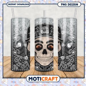 Las Vegas Raiders skull tumbler design for sports fans, unique and stylish drinkware option