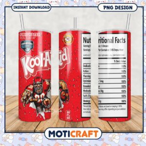 Kool Aid tumbler with nutrition facts, enjoy flavorful hydration daily