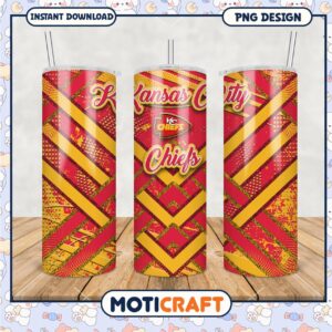 Kansas City Chiefs tumbler design in red and yellow hues, perfect for game day drinks