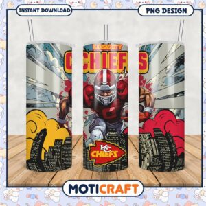 Kansas City Chiefs tumbler design for fans, vibrant football art style