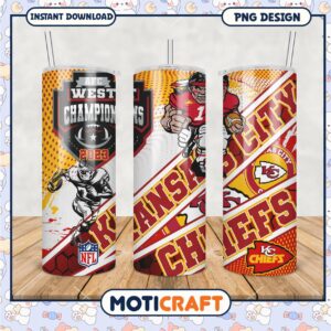 Kansas City Chiefs tumbler 2023 AFC West Championship design, bold colors and dynamic graphics